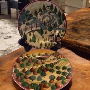 Block "Country Village" 2 Seasons Salad Plate Set of 2 Fall Winter 8 in